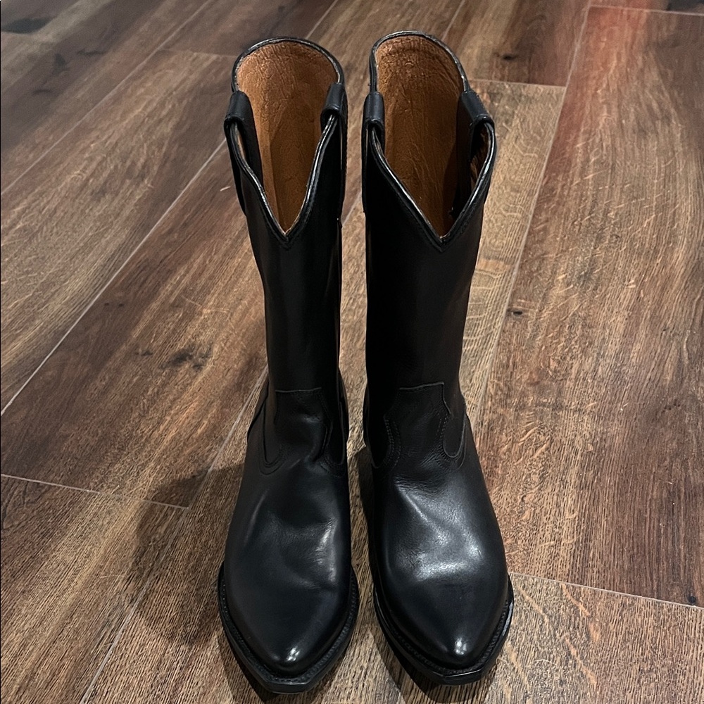 NEW FRYE SACHA MID PULL ON Black Leather Cowboy Boots - Picture 6 of 9